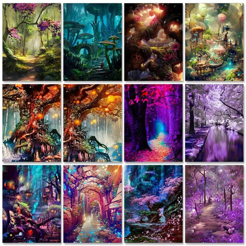 

GATYZTORY Painting By Numbers For Adults Dreamy Forest Acrylic Paints Canvas Drawing Diy Landscape Home Decoration Artwork