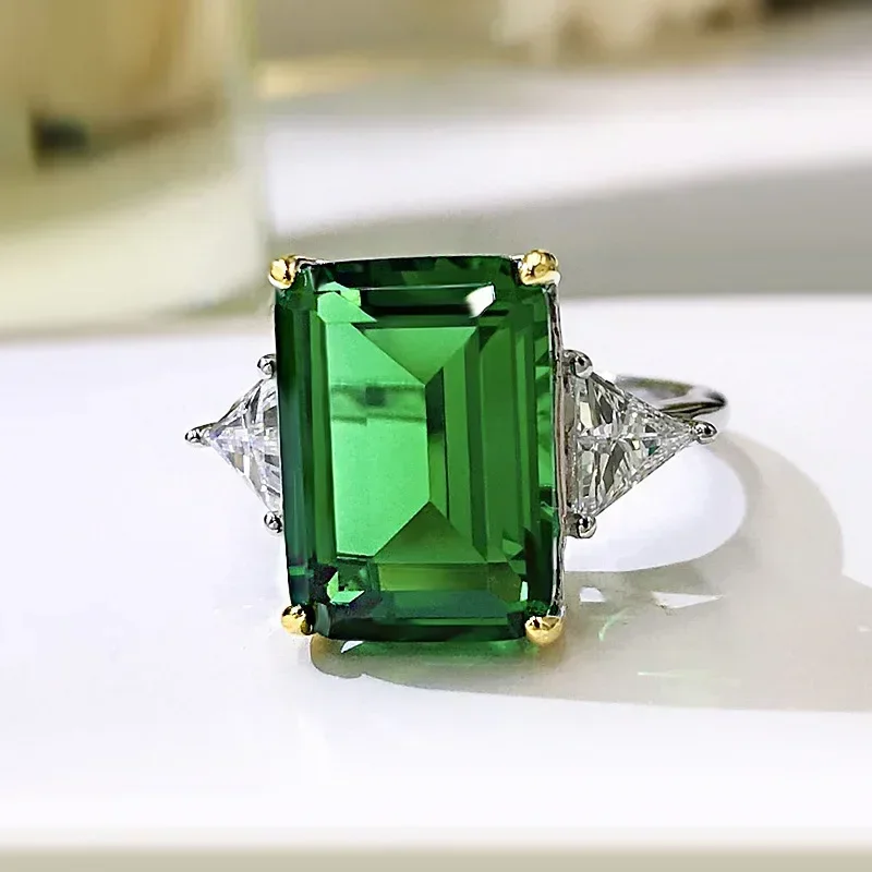 

SpringLady 100% 925 Sterling Silver Emerald Cut 10*14 MM Created Moissanite Engagement Luxury Ring For Women Fine Jewelry