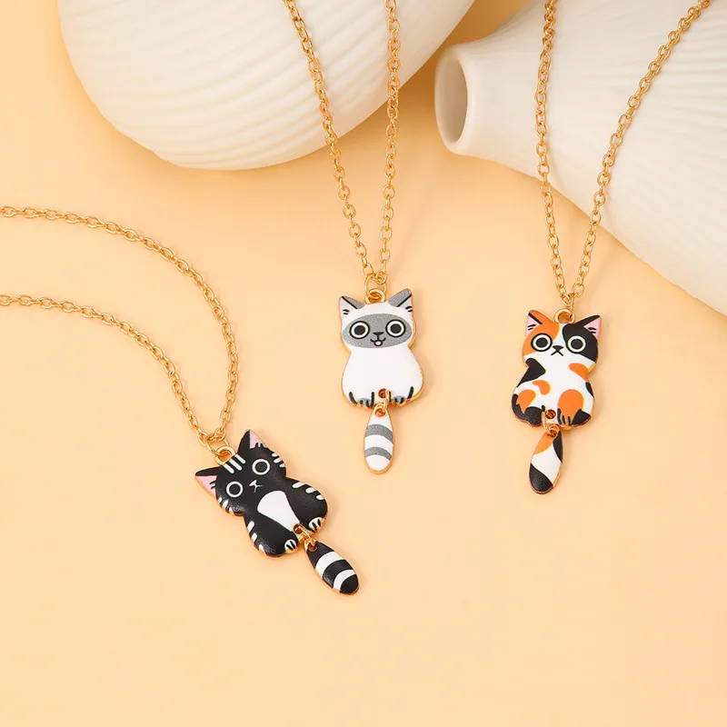 Elviragirl 1Set Cartoon Cat Charm Necklace for Women Personality Fashion Necklace Children Jewelry Birthday Gifts image 5