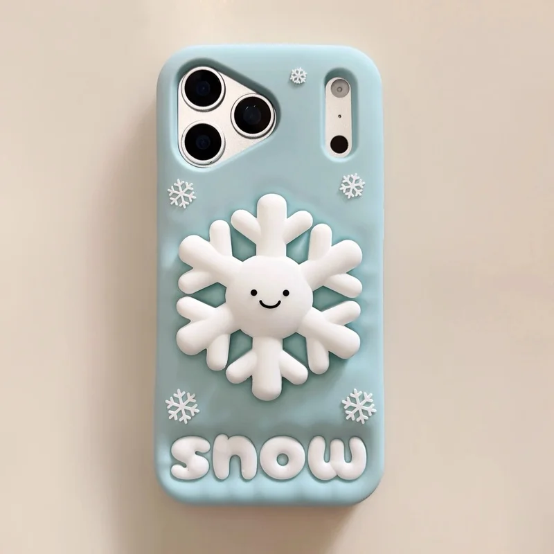 3D Snowflakes Silicone Phone Case for IPhone 12 13 14 15 16 17 18 Pro Max 16Plus with Adjustable Kickstand Soft Cover