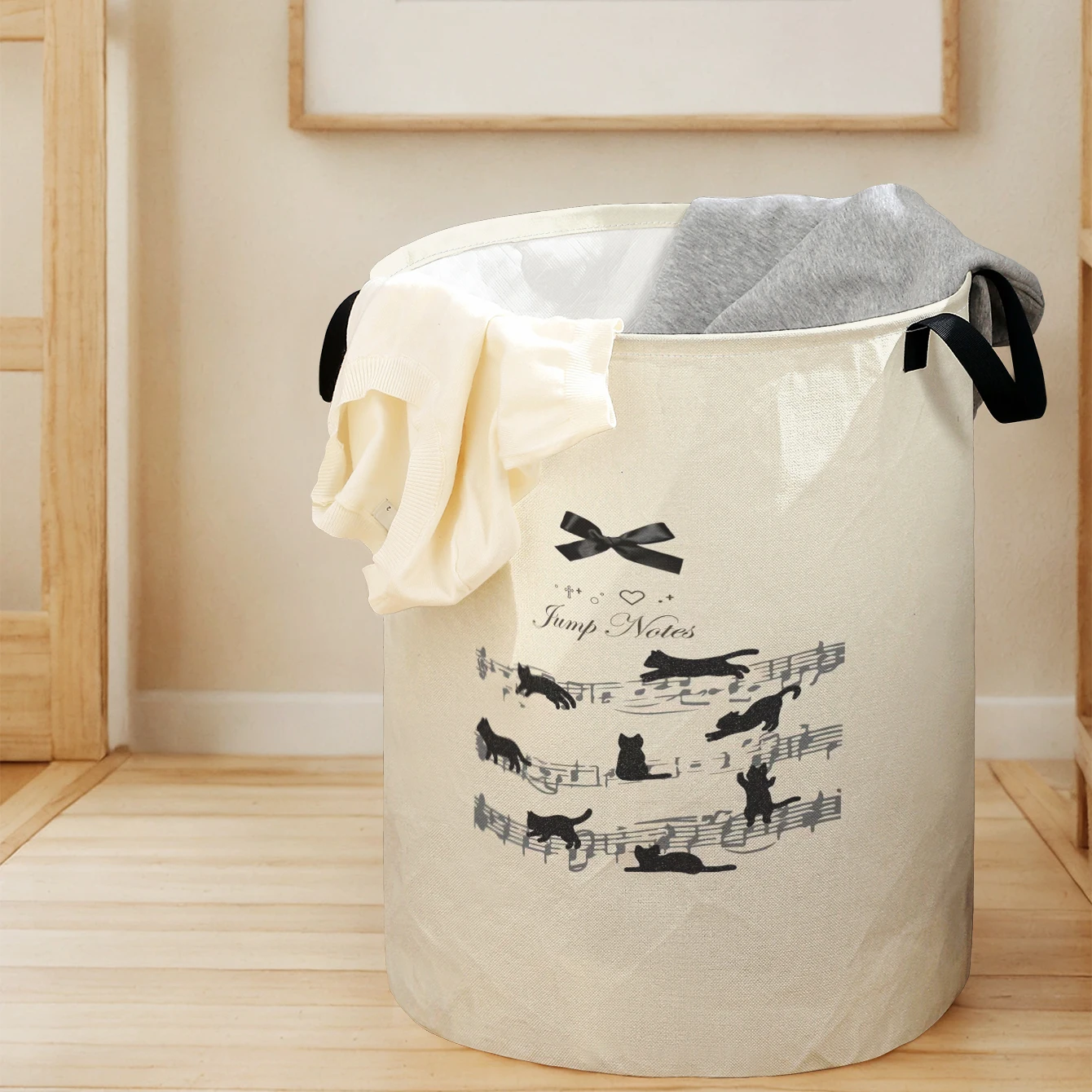 Note Cat Printed Foldable Large Capacity Storage Bucket, Children's Toy and Clothing Storage, Home Bathroom