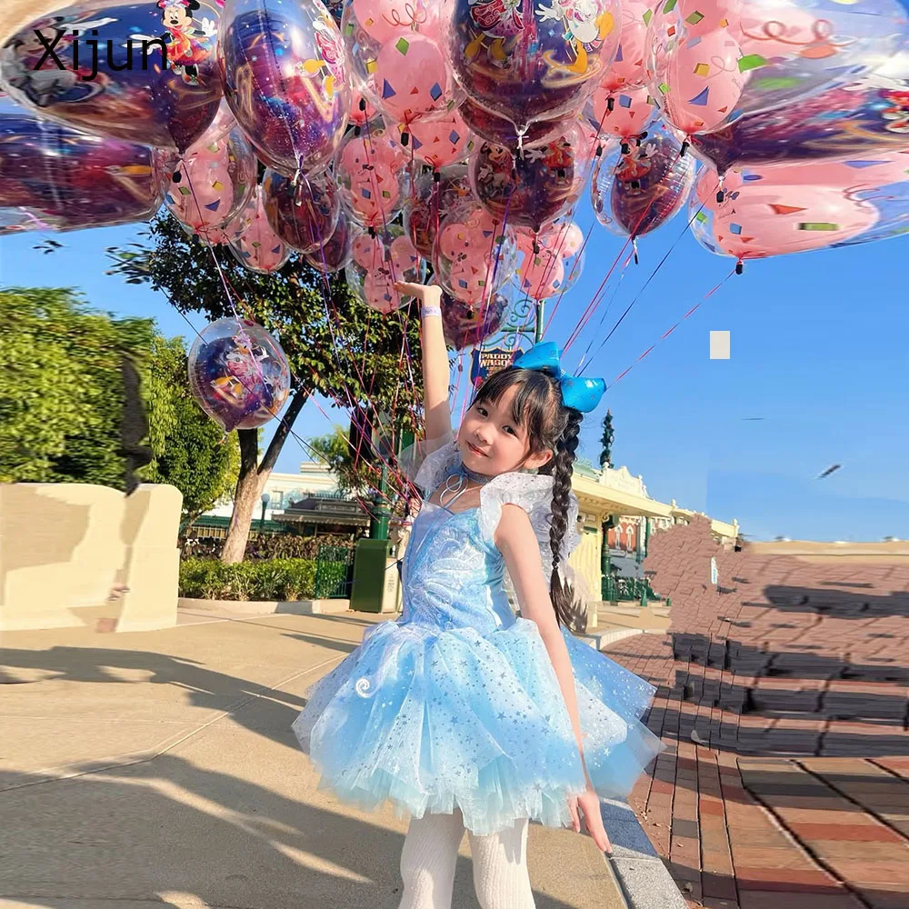 Xijun Glitter Blue Flower Girl Dresses Flutter Sleeves Stars Cute Birthday Party Dresses For Kids Princrss Ball Gowns Customized