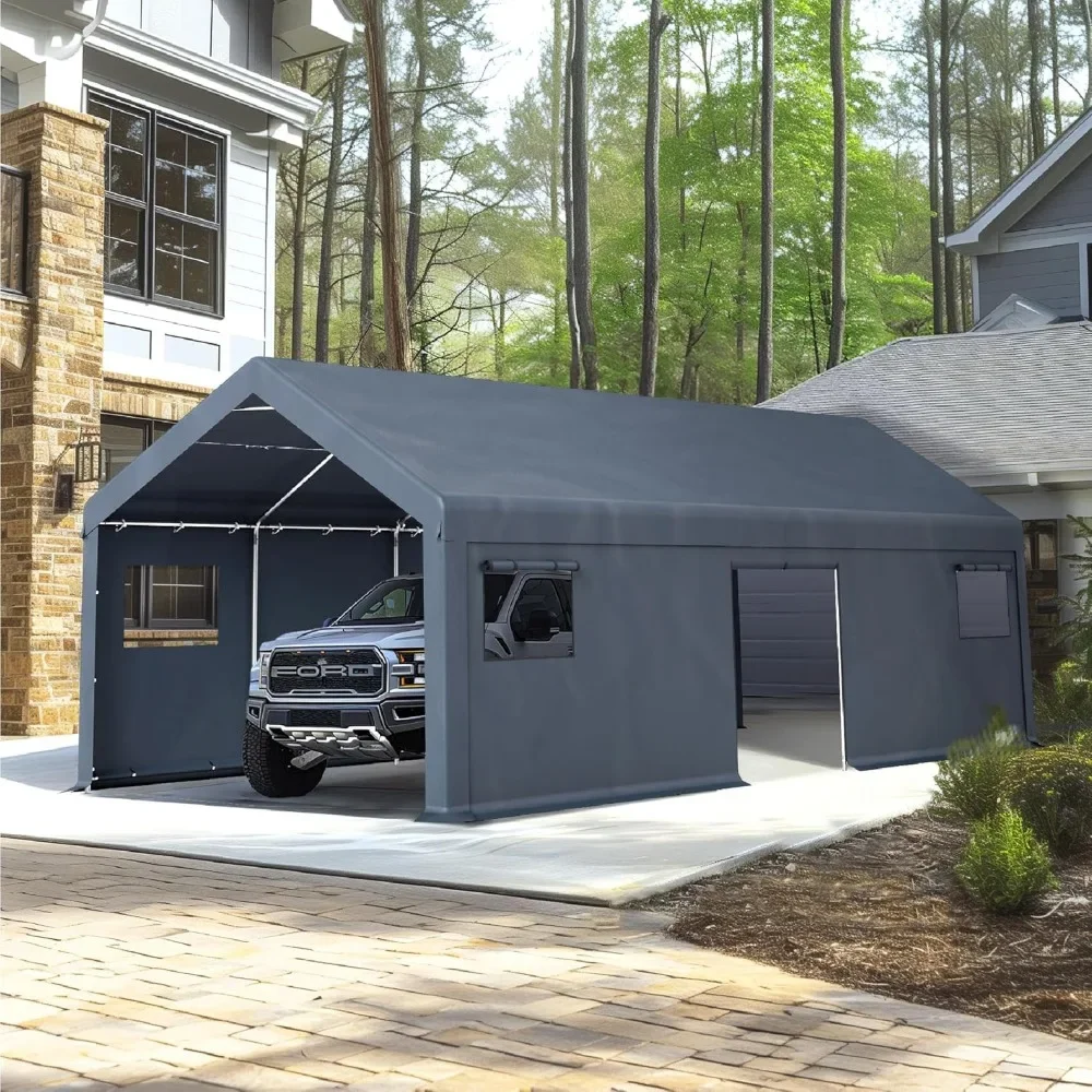 

13x24 Ft Portable Carport Storage Shed, Heavy Duty Car Port Canopy Garage Shelter with Sidewalls and Roll Up Doors