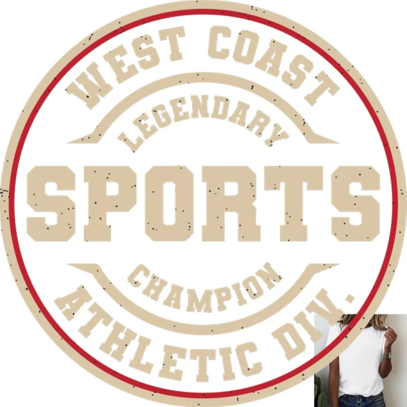 Vintage Sports Style 'WEST COAST SPORTS' Heat Transfer White Ink Iron - on Patch, Suitable for T - shirts/Canvas Bags, Casual