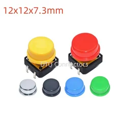 20PCS Tactile Push Button Switch Momentary 12*12*7.3MM Micro switch button with knob Yellow Green Red Kit 12x12x7.3