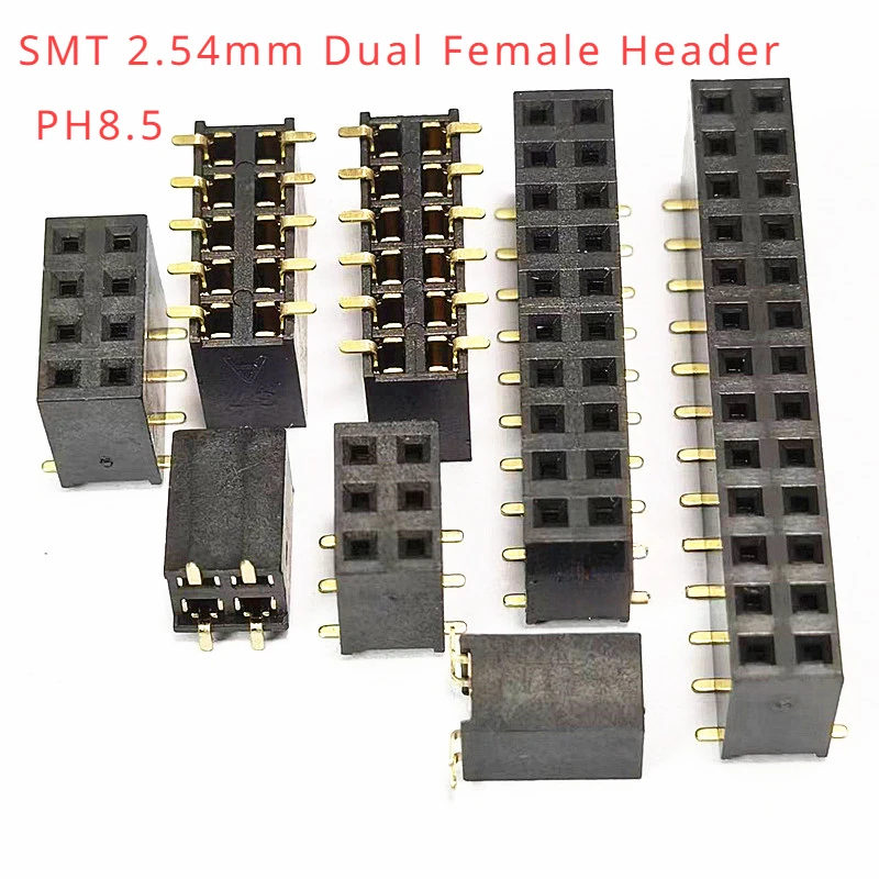 50 sztuk 2.54mm SMT 2*3P/4/5/6/8/10/12/15/20/40Pin podwójny podwójny rząd poziomy SMD złoty Rohs Reflow PH8.5 żeńskie gniazdo pinowe