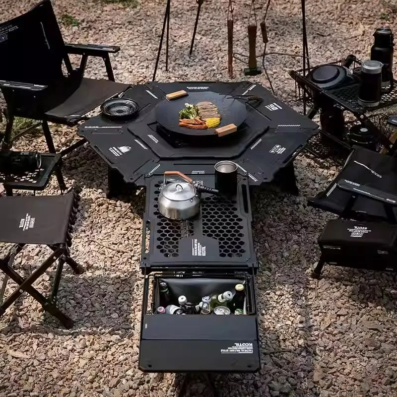Camping IGT Tischset Klapptisch aus Aluminiumlegierung, leicht, sechseckig, taktischer Picknick-Schreibtisch für den Außenbereich, tragbar, taktisch, IGT-Tisch