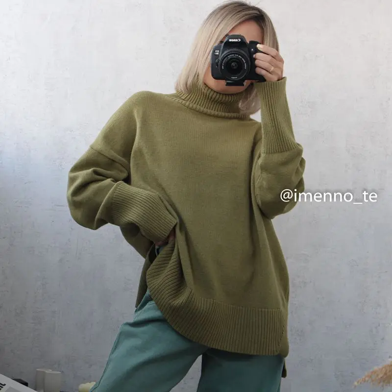 GIGOGO Oversized Women Cashmere Turtleneck Sweater CHIC Basics Knitted Jumpers Top Autumn Winter Warm Female Pullvers Sweater