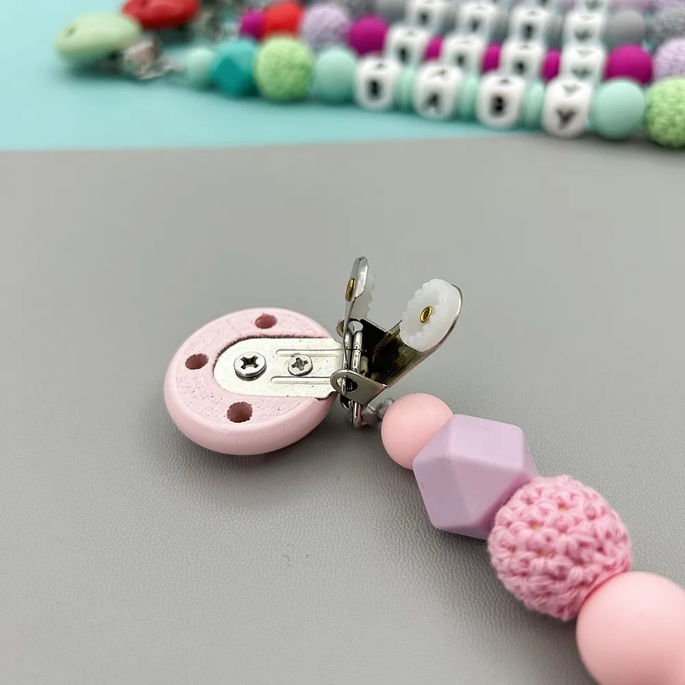 Clips de bebé personalizados con los nombres del alfabeto inglés ruso, soporte para chupete de pájaro, cadenas, mordedor, colgantes, accesorios para