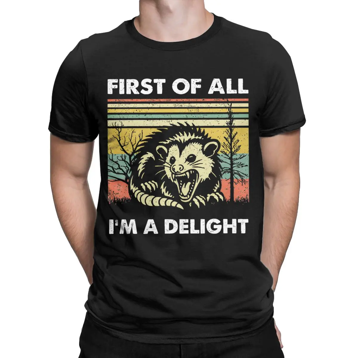 Men Women's First Of All I'm A Delight Sarcastic Angry Opossum Possum T-Shirts Outfit Vintage Cotton T Shirt Top Tee Clothes