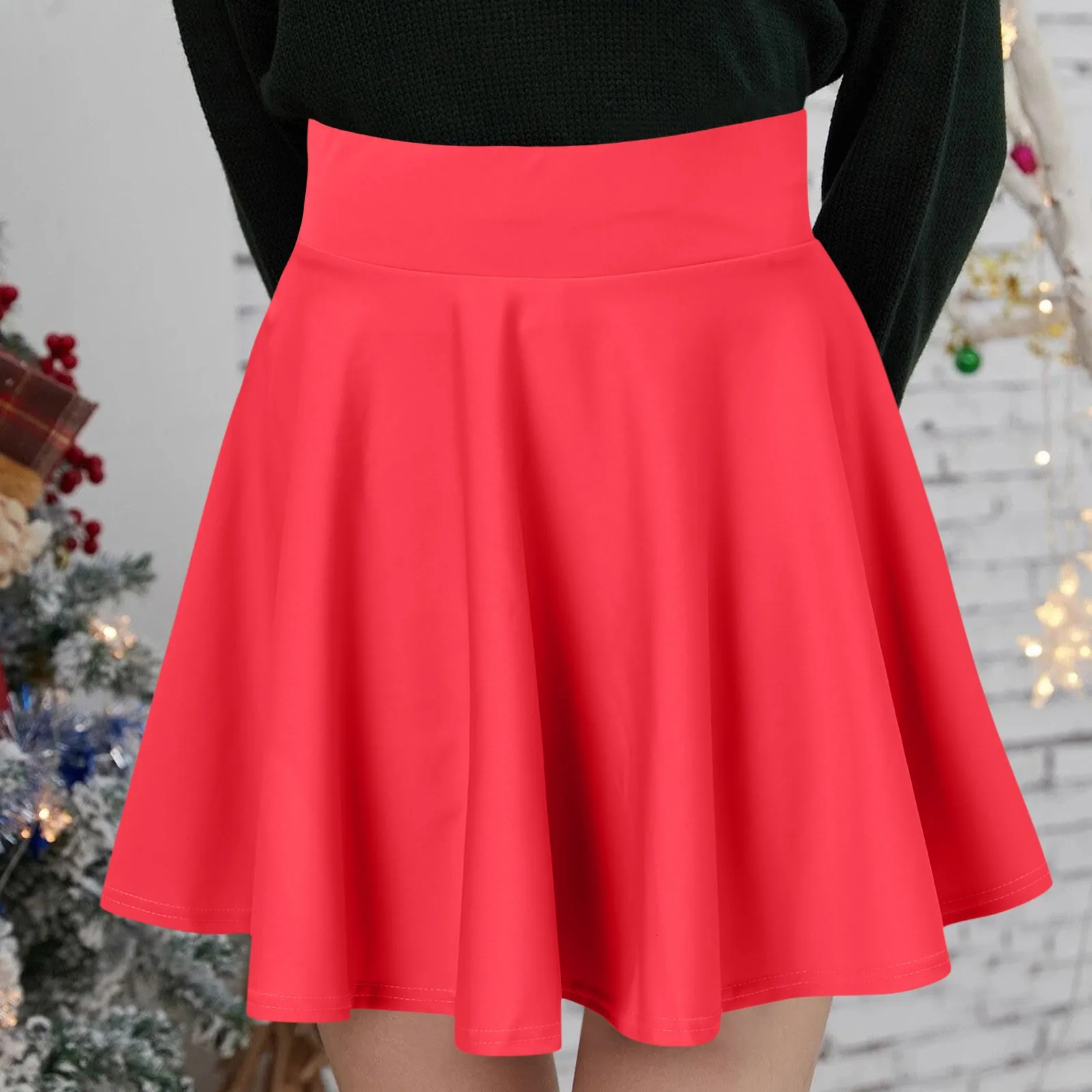 Women Fashion Casual Short Style Solid Half Skirt Anti Glare Sun Skirt Pleated Skirt