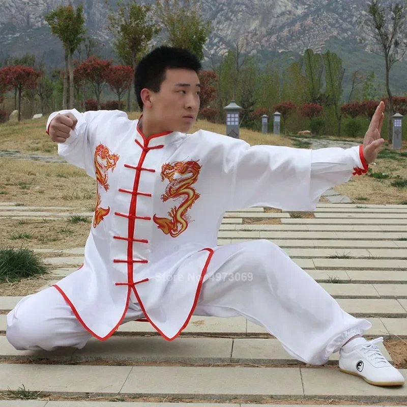 Conjunto de traje tang tradicional de estilo chino para hombres y mujeres, uniforme Taichi Kungfu, puesta en escena, baile, personalizado, coágulo bordado de dragón