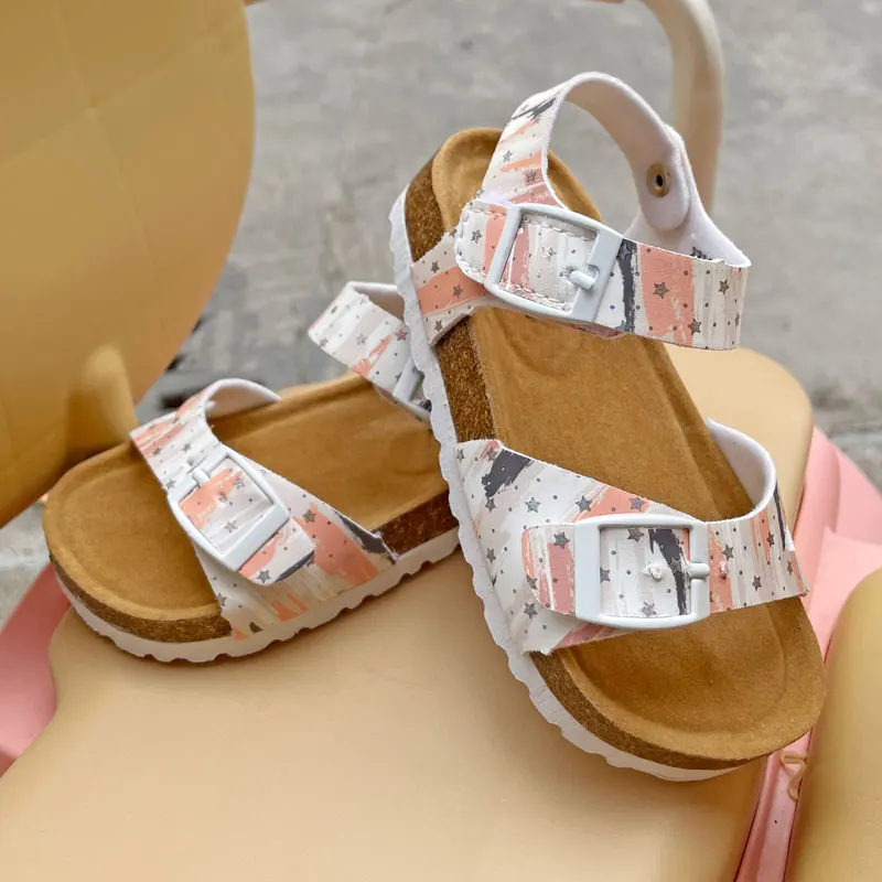 2024 New Arrival Summer Infant Girls Sandals 3-12 Years Old Cork Kids Shoes for Student Flat Casual Fashion Crocs Shoe