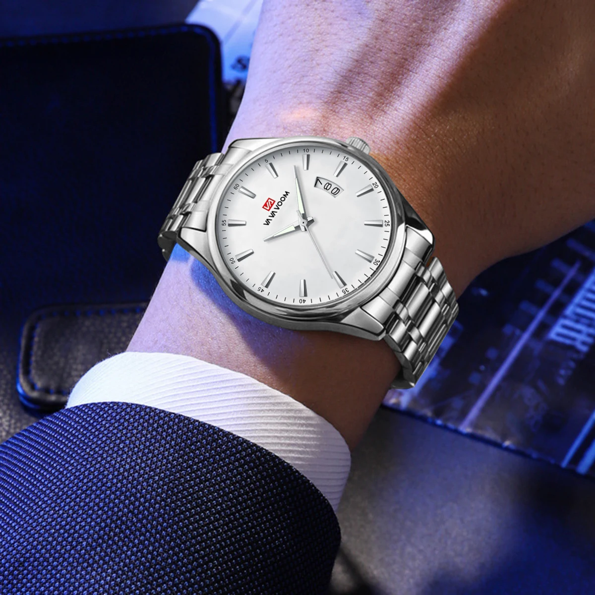 2025 Новые деловые мужские часы, роскошные светящиеся циферблаты, оригинальный кварцевый механизм, ремешок из нержавеющей стали, серебряные часы с имитацией времени