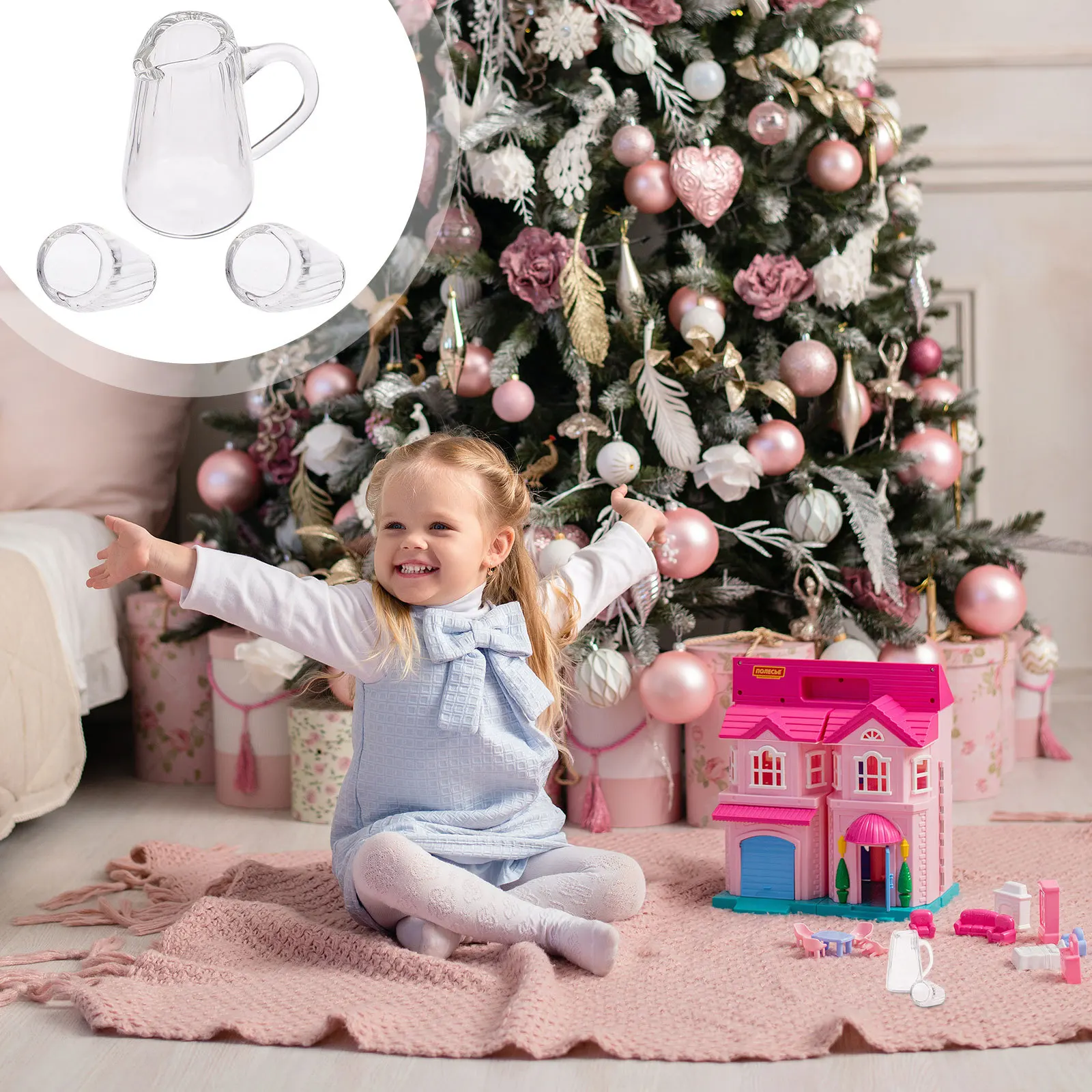 

3Pcs Miniature Tea Kettle and Cups Set Compact Durable Kids Playing Miniature Household Decoration Realistic Craft