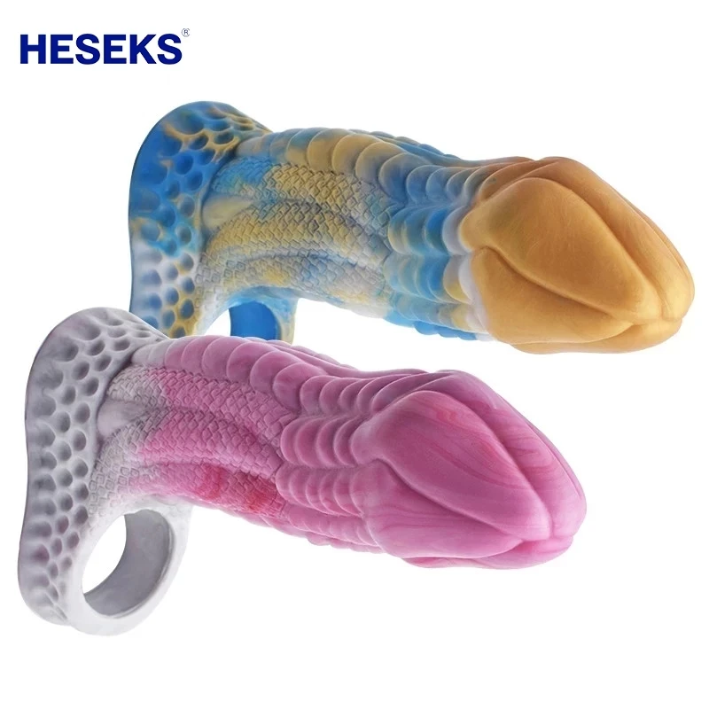 HESEKS Silicone Penis Sleeve Delay Ejaculation Cock Sleeve Reusable Penis Ring Enlargement Chastity Device Sex Toys For Men