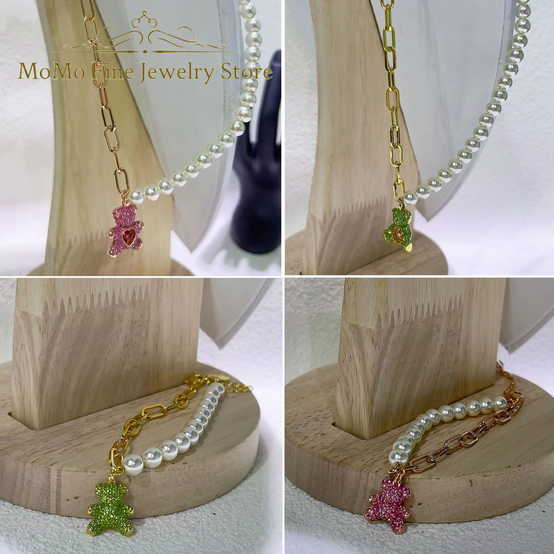 

Teddy Original 2024 Necklace Crystal Trendy Fine Jewelry Set for Women Charm Little Bear Earring Bracelet Party Accessories