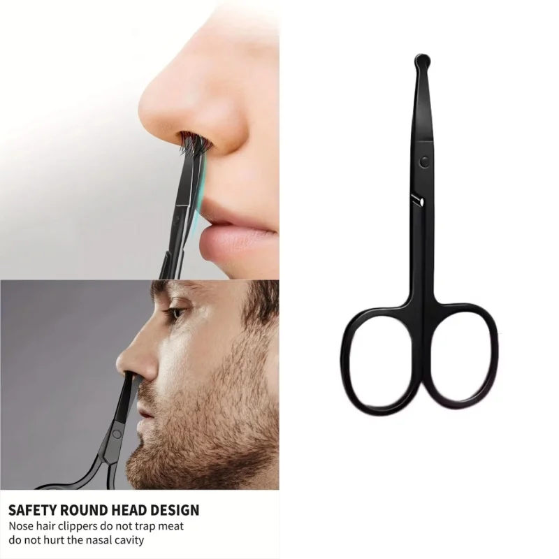 Unisex Stainless Steel Black Round Head Safe Nose Hair Scissors (Do Not Hurt Nose)