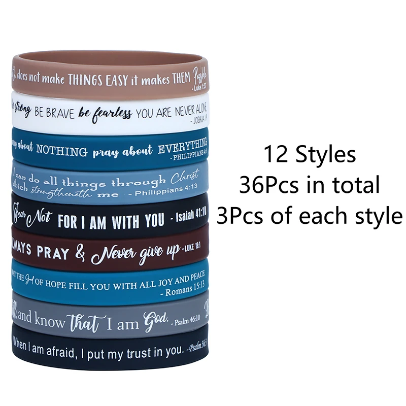 36 Pcs Religious Silicone Wristbands Bulk Bible Rubber Bracelets Colorful Inspirational Christian Silicone Wristbands