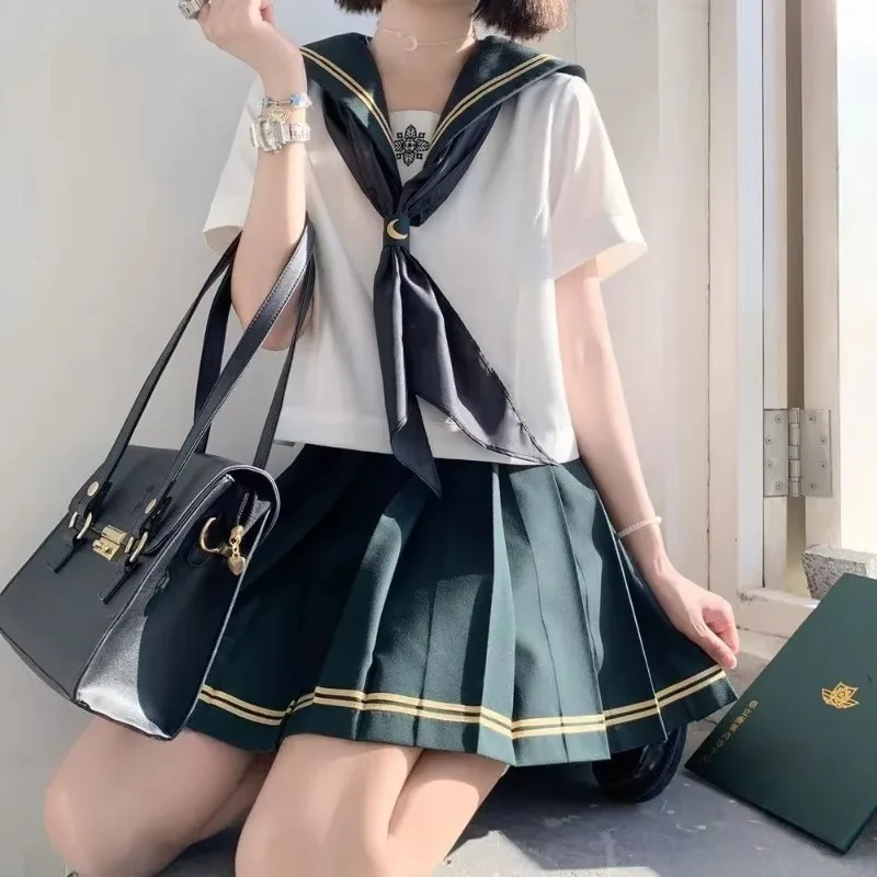 Japanese School Uniforms Student S-2xl Basics Student Girls Costume Cute Women Sexy  JK Suit Sailor Blouse Pleated Skirt Set