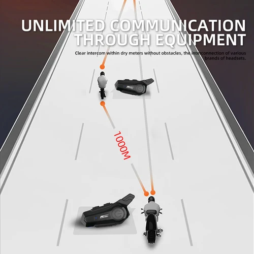 Imagen 2 del producto Intercomunicador con Bluetooth para casco de motocicleta, interfono con reducción de ruido, V5.3, 1000M, 1/2x