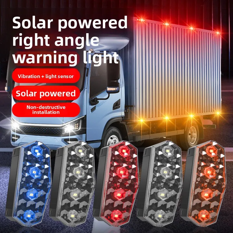 1Pc Anti‑Rear‑End Collision Safety LED Lamp, Solar Right‑Angle Side Vibration Warning Light for Car Truck Exterior Modification