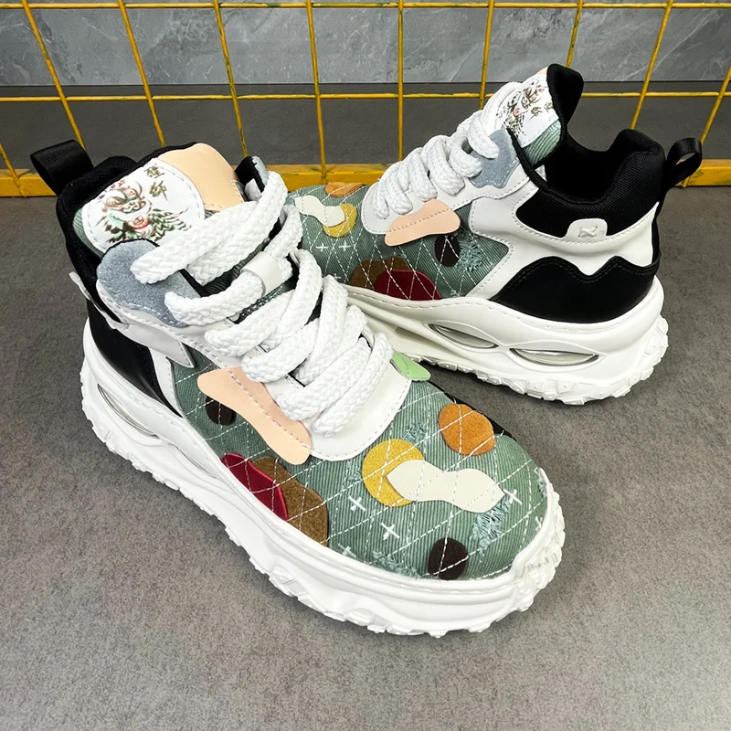 

Chinese Style Men's Shock-Absorbing Height-Increasing Embroidered Casual Shoes, High Street Men's Trendy Shoes, Men's Fashionable Versatile High-Top Dad Shoes, Hiking Sneakers