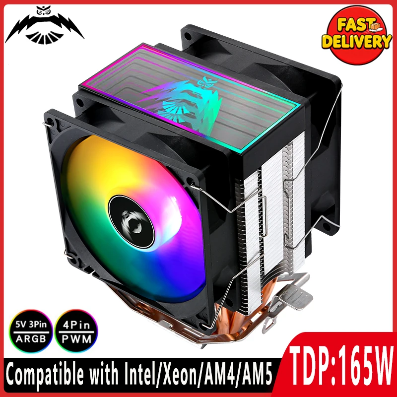 空冷式コンピュータcpuファン-2-4-6ヒートパイプクーラー-rgb-90mmプロセッサクーラー-lga2011-1851-1200-1700-115x-am4-am5対応
