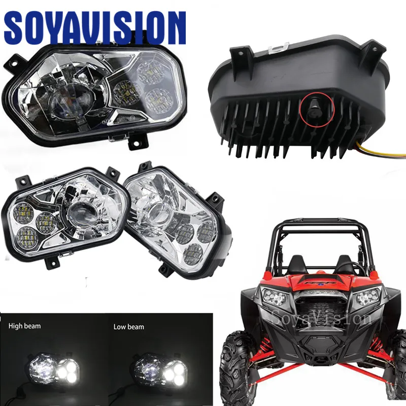 ATV Headlamp For Polaris ATV LED Headlight Left Right For 2012-2013 Polaris RZR Side X Sides Sportsman 800 900 570 H4 Headlight