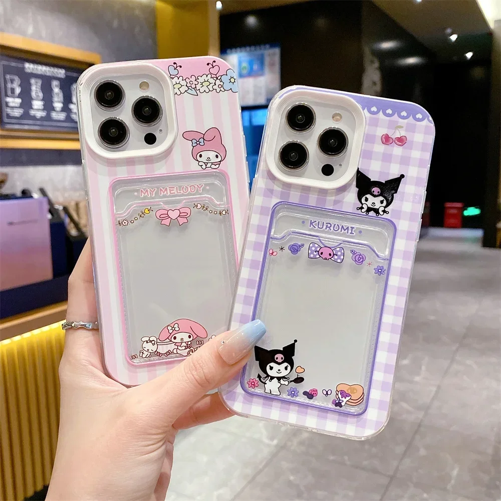 Cute Cartoon Anime Role Melody Kuromi Case per IPhone 11 12 13 14 15 Pro Max X XR XS 7 8 Plus Soft Tpu portafoglio Cover Card Holder