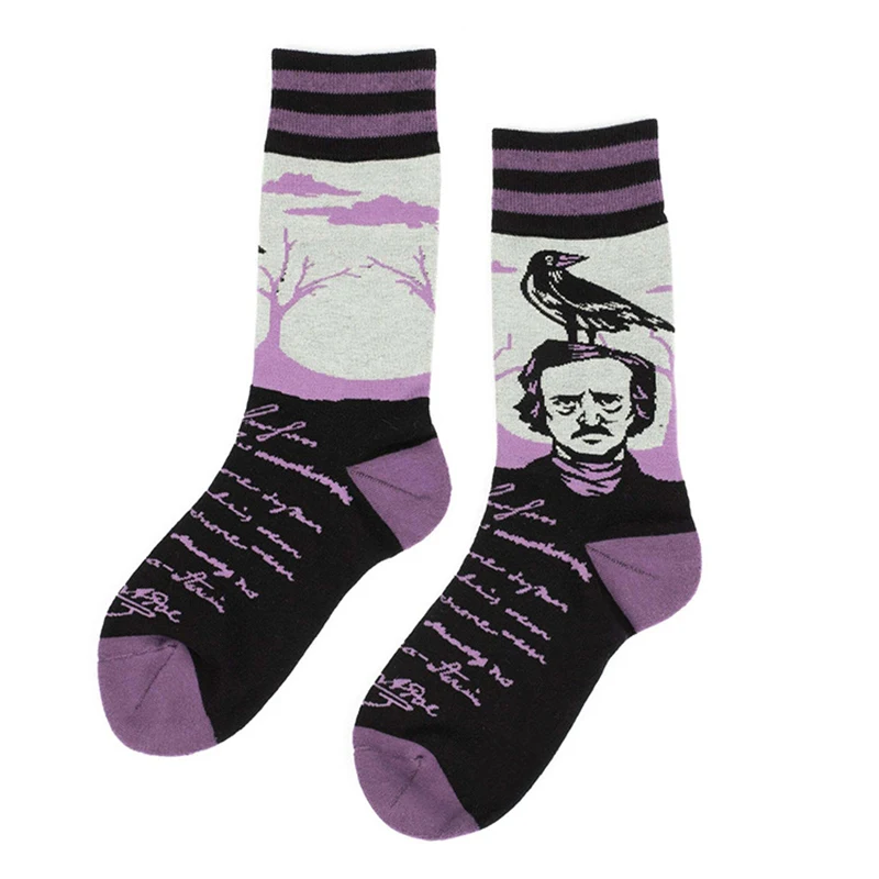 Creative Funny Retro Gothic Raven Letter Unisex Crew Socks Women Men Couple Vintage Cotton Fashion Chic Socks Gifts Wholesale