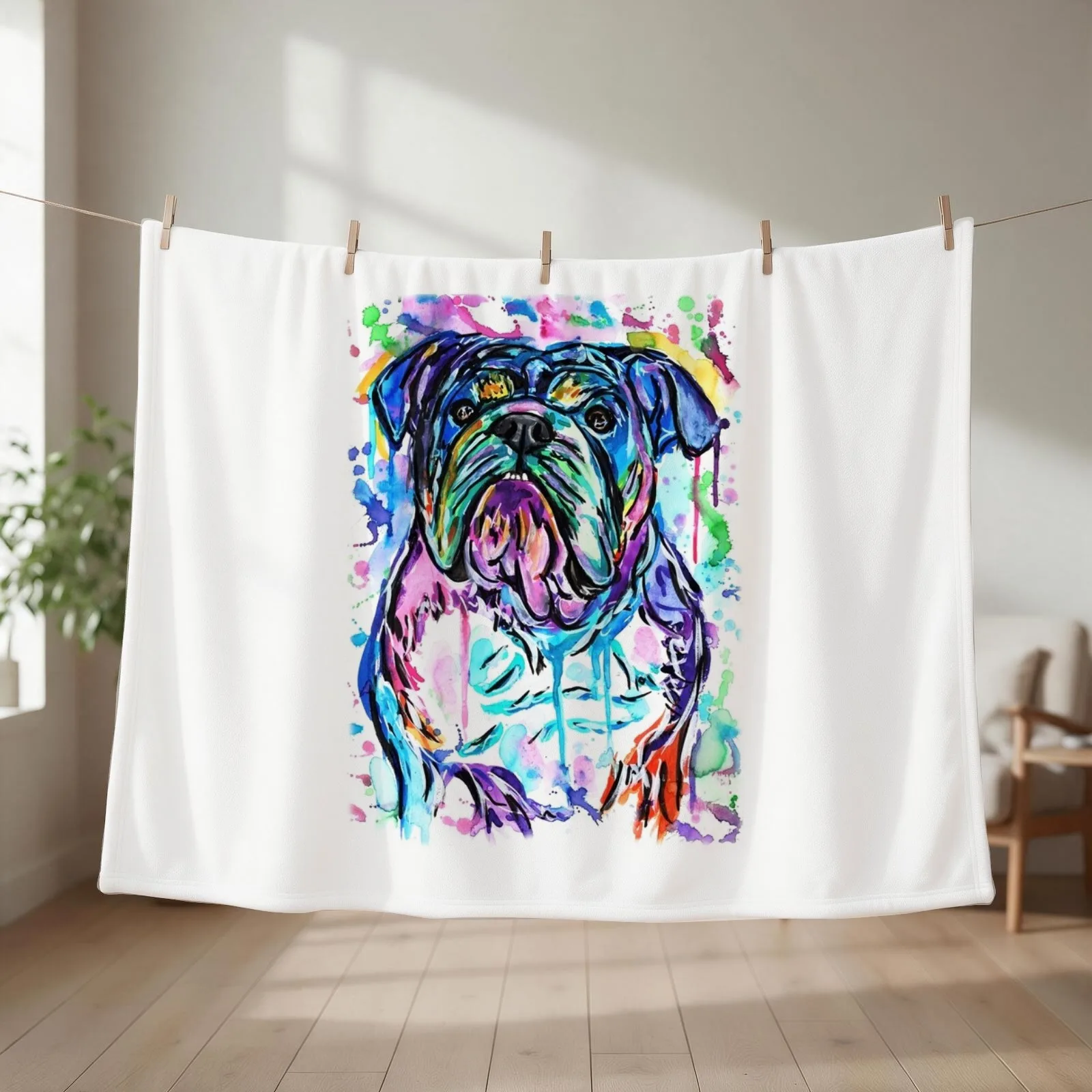 Watercolour Bulldog Throw Blanket Loose Blankets Sofas Of Decoration Extra Large Throw Comforter Blankets