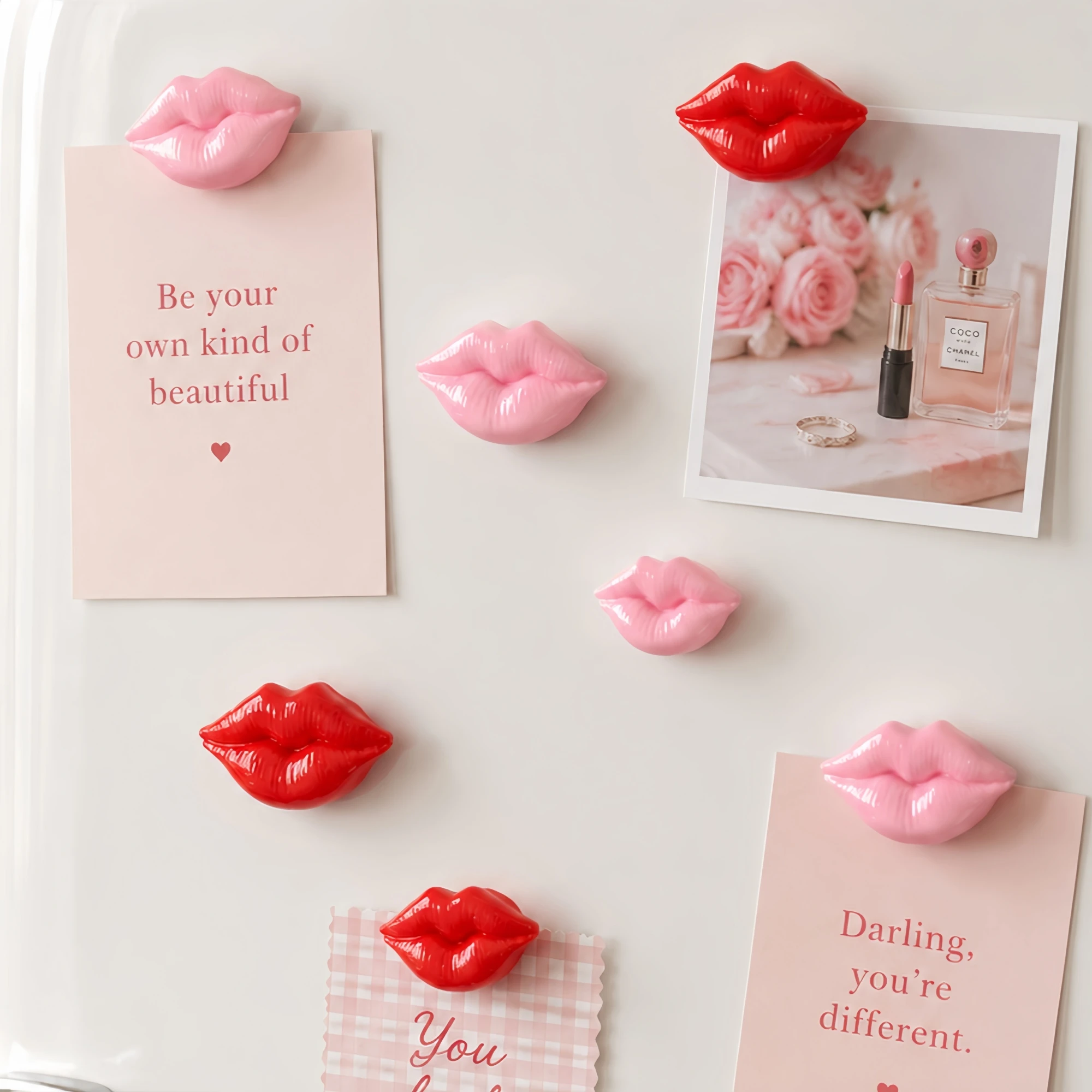 Red Lips Fridge Magnets, Glossy Red Pink Lip Decor Magnets for Kitchen Whiteboard Photo Home Decoration
