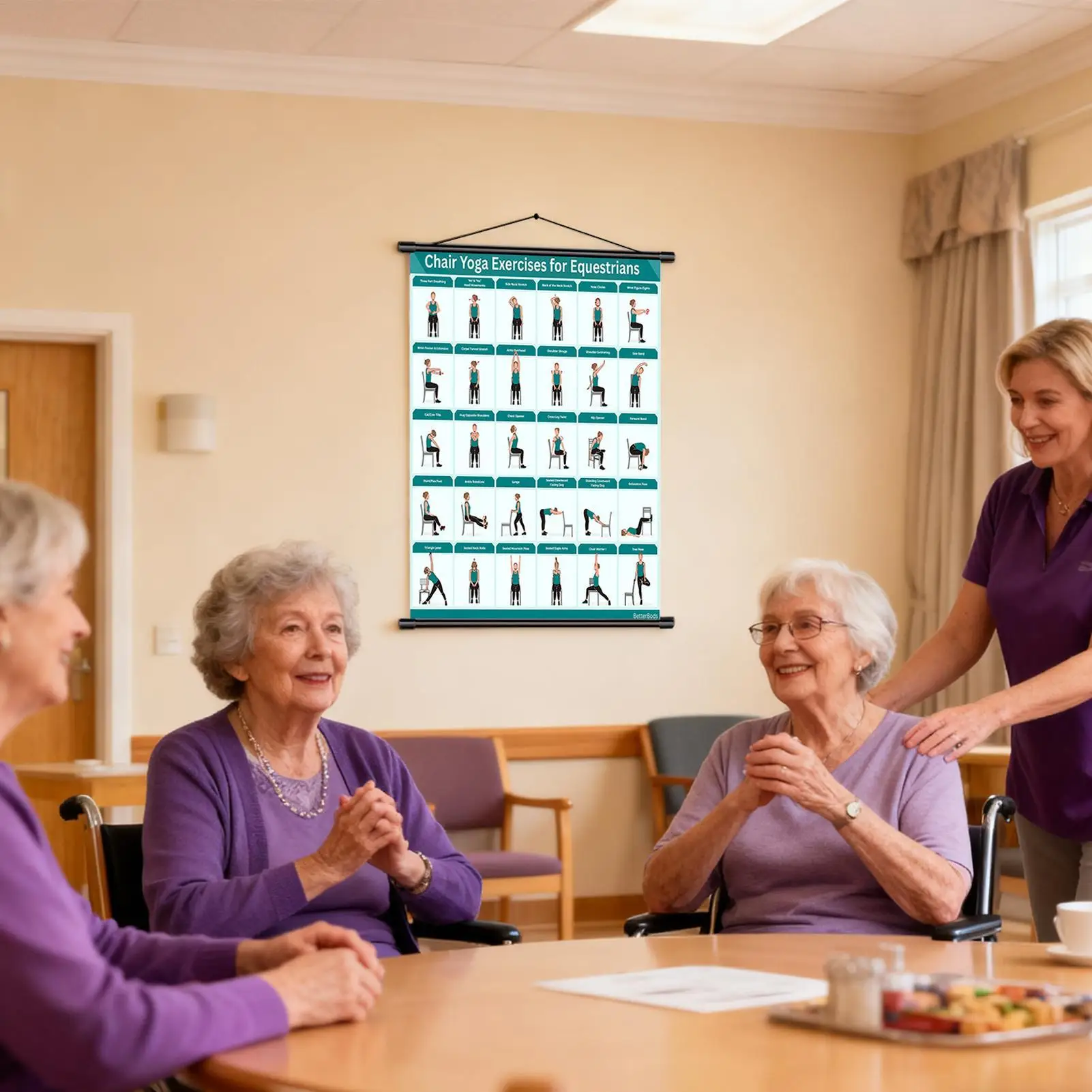 

Таблица йоги на стуле для пожилых людей, несколько полей, складное настенное крепление, домашний стул, руководство по упражнениям, настенная таблица для фитнеса, растяжки