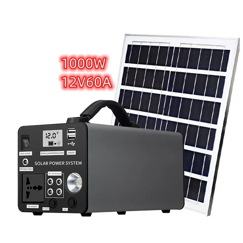 Portable Smart 720Wh 12V60A Power Station Solar Generator with Solar Panel Led Light for Emergency Power Energy Back Up