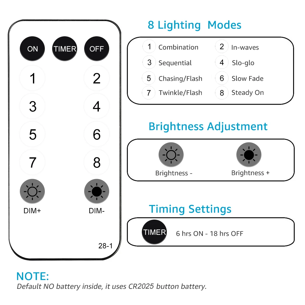 Tira de luces LED con control remoto, iluminación impermeable para exteriores, 8 modos, conectable, para fiesta en casa, boda, decoración de