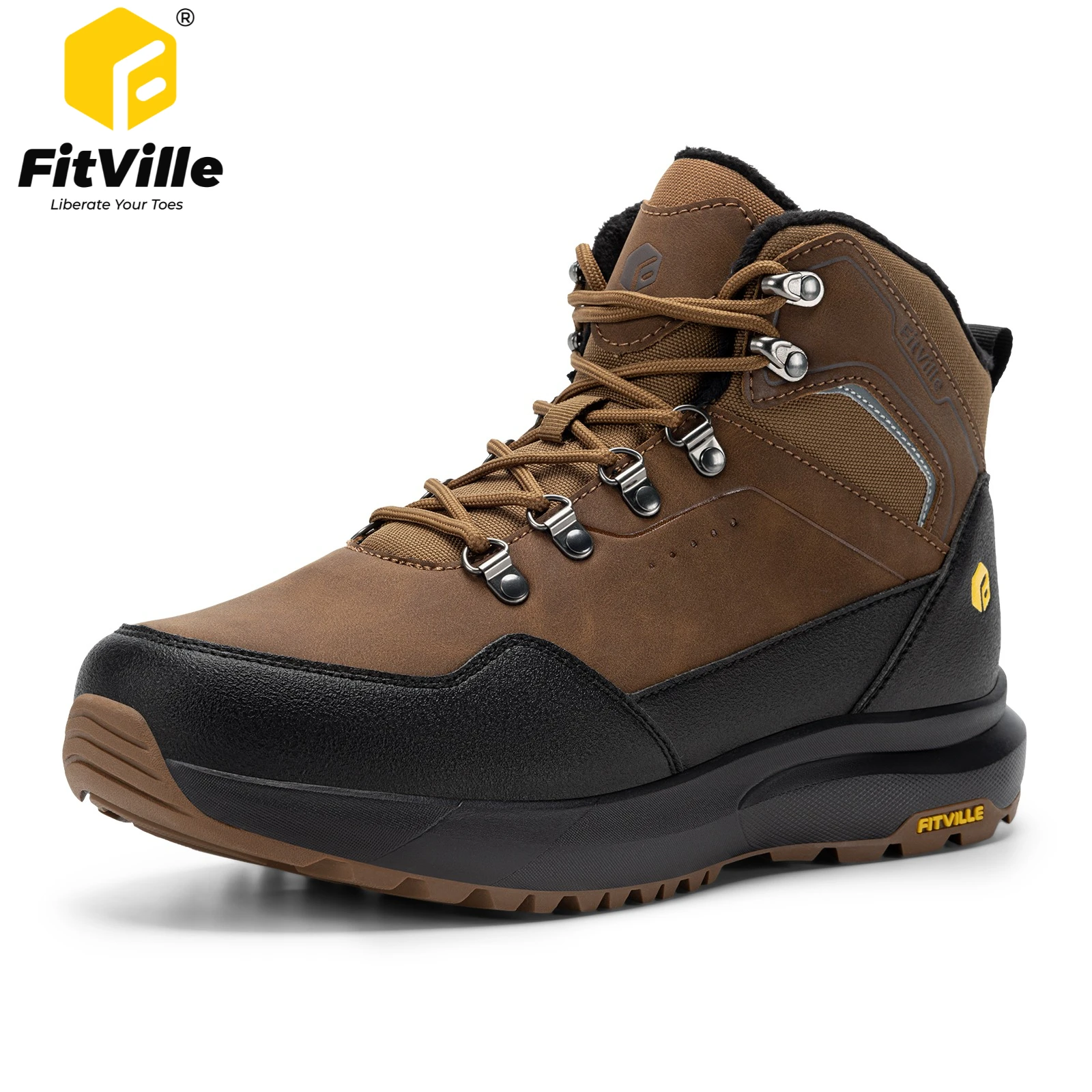 FitVille Men's Hiking Boots Extra‑Wide Toe Box Winter Boot Warm Fleece Lined Water-repellent Non‑Slip Outdoor Trekking Shoes