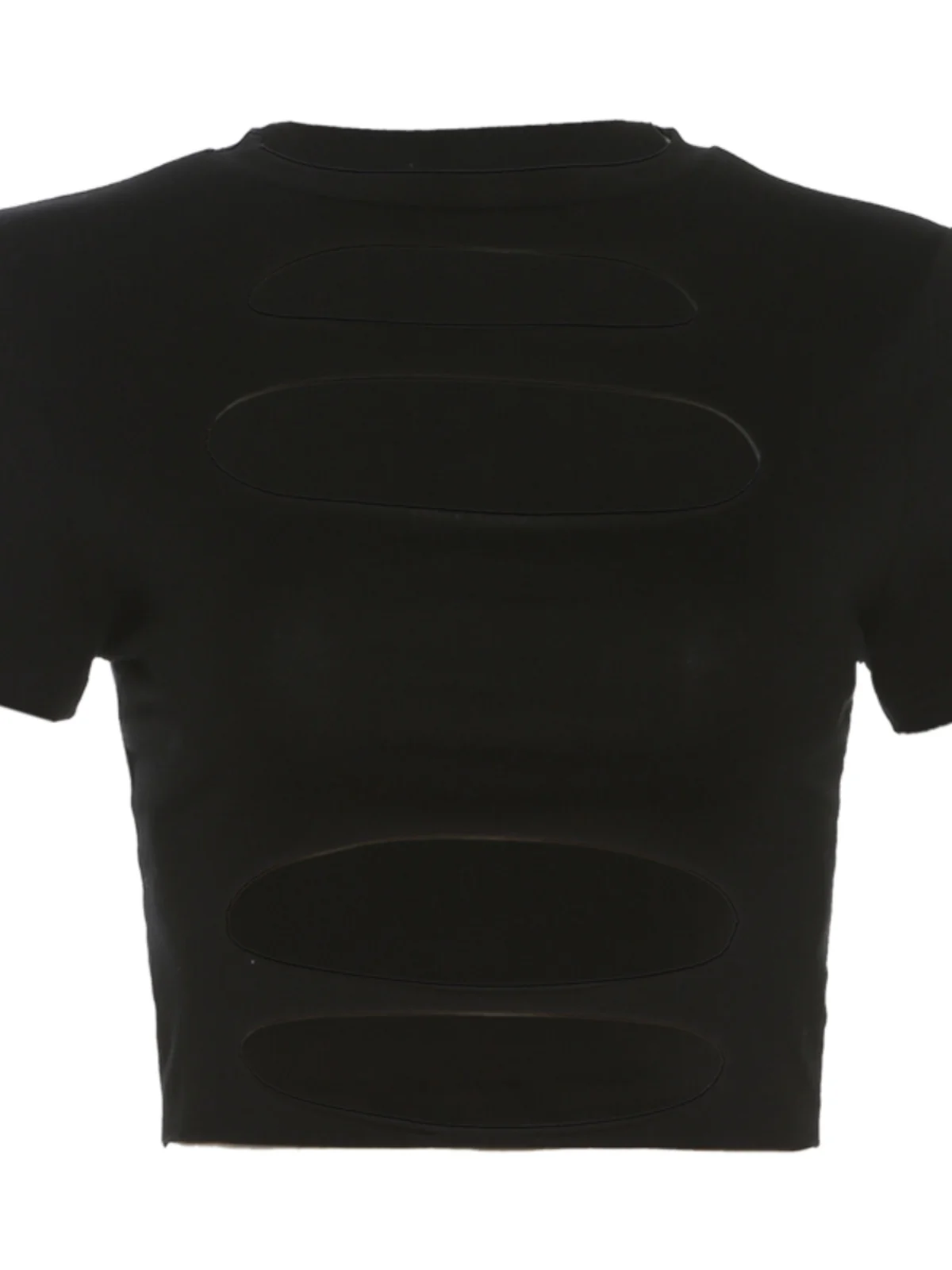 WEIRD PUSS Cool Street Sle ort Sve T-shirt Bla Hollow out Hole Design Top in puro colore per giovani donne Summer Faion