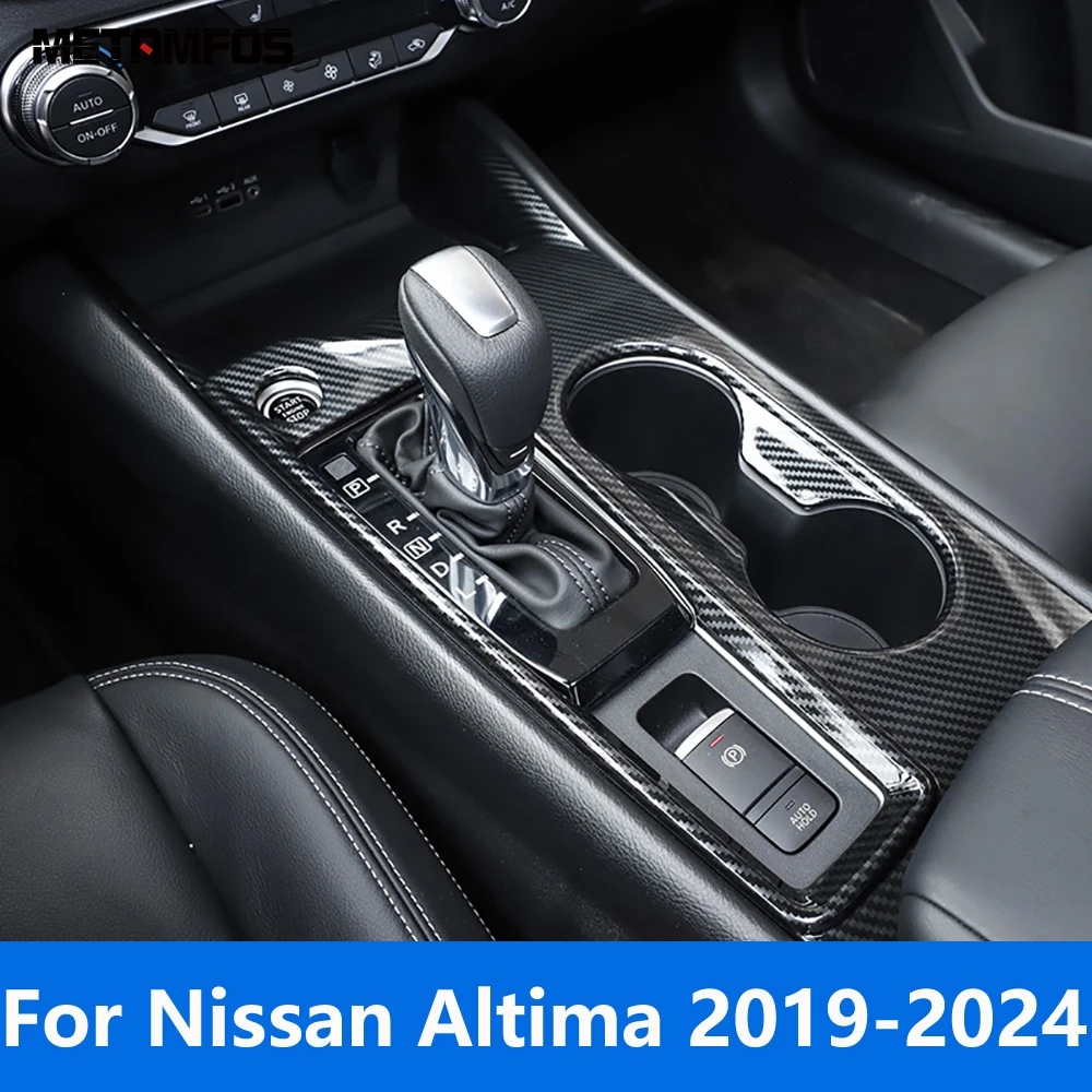 Car Accessories For Nissan Altima 2019-2023 2024 Carbon Fiber Interior Center Console Gear Shift Box Cover Trim Water Cup Holder