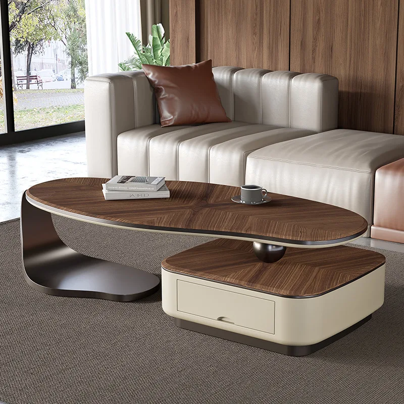 wabi sandy wind walnut solid wood small apartment special-shaped coffee table household living room mango coffee table