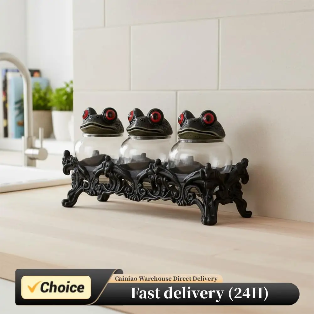 

Vintage Witchy Frog Apothecary Spice Jars Handcrafted Clear Seasoning Jars with Frog Lids Spice Containers for Salt Pepper Suger