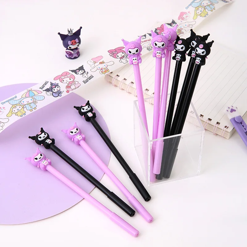 Random 10Pcs/Set Anime Kouromi Metal Hook Press Action Pen Student Kuromi Melody Press Neutral Pen