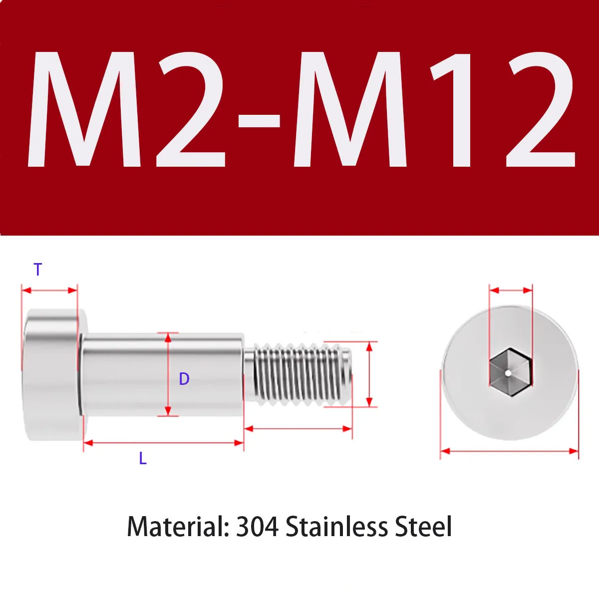 Precision Hex Socket Shoulder Screw M2-M12 - 304 SS Roller Bearing Bolt, Hardware Fastener