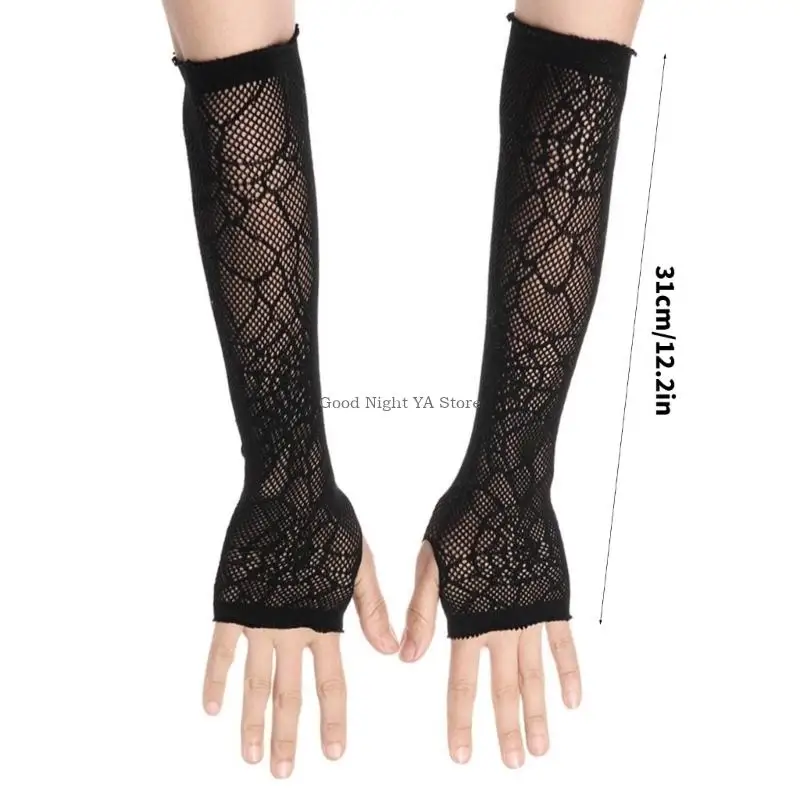 Adjustable Spiders Web Pattern Gloves Stretchy Polyester Fabric for Various Hand Sizes