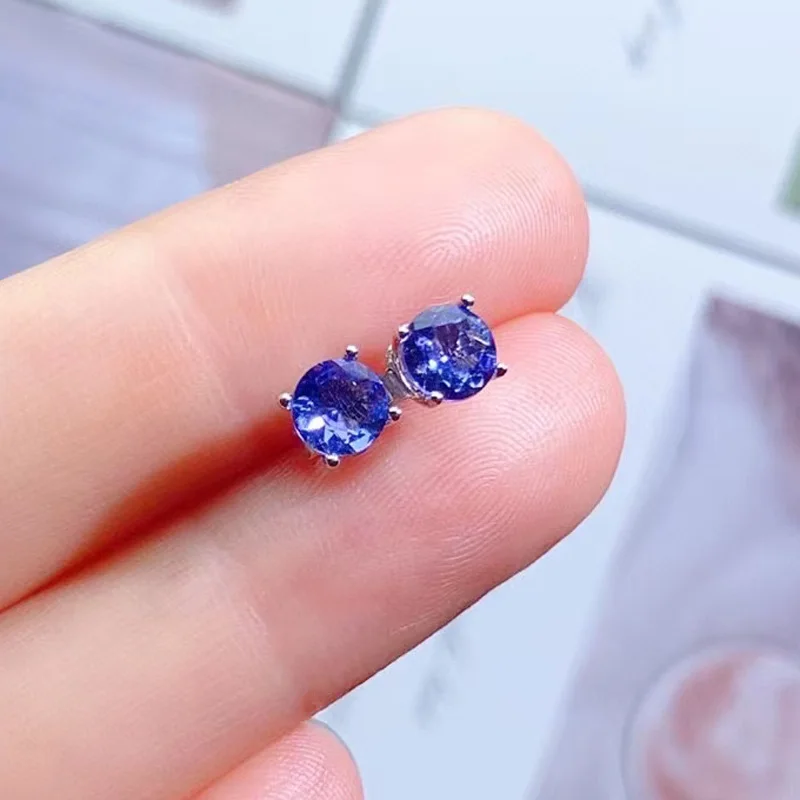 VVS Grade Natural Tanzanite Earrings for Daily Wear 925 Silver 5mm Total 1ct Tanzanite Stud Earrings Birthday Gift for Wife