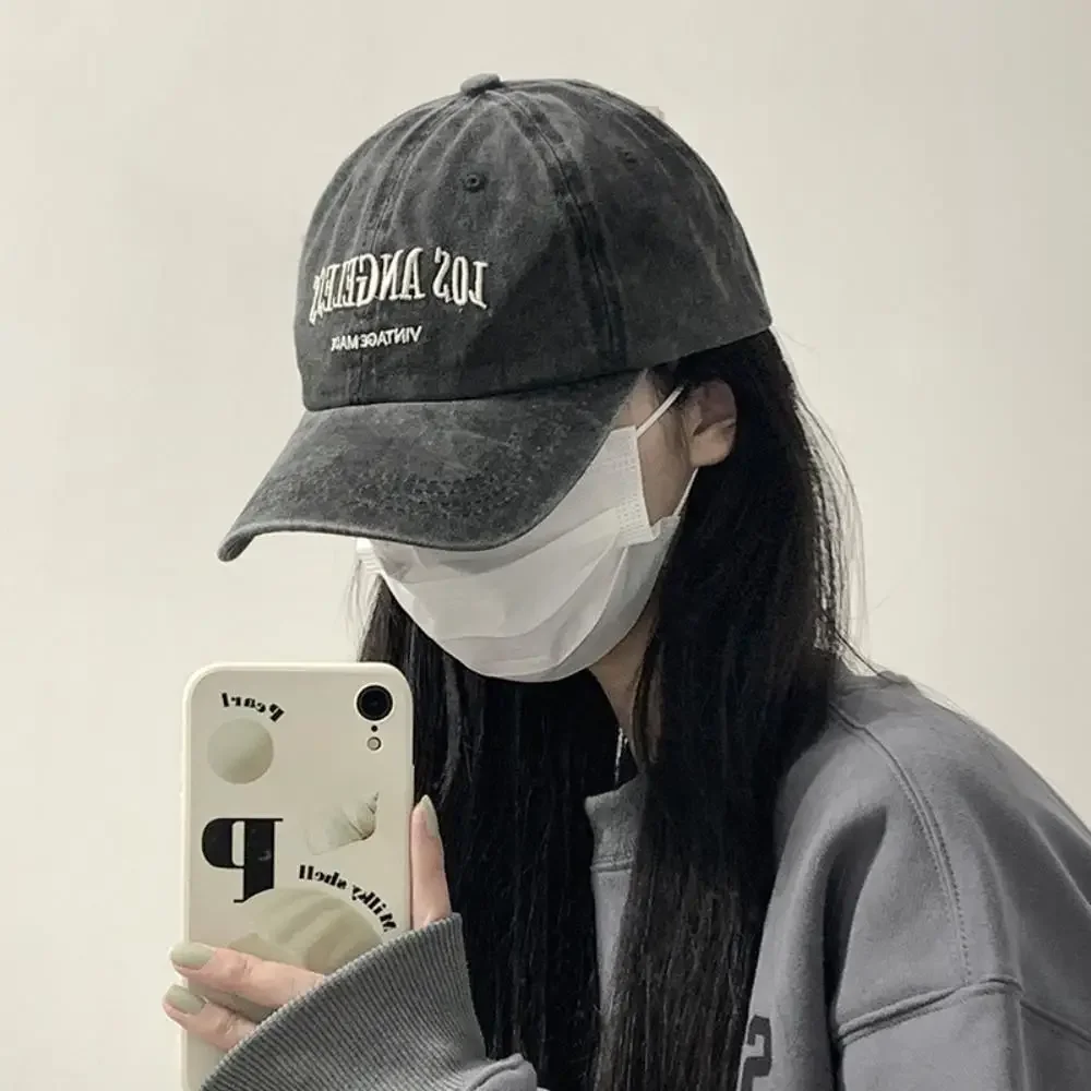 Vintage Grey Baseball Cap for Women Summer American Style Washed Big Head Circumference Hat Versatile Face Slimming Peaked Cap