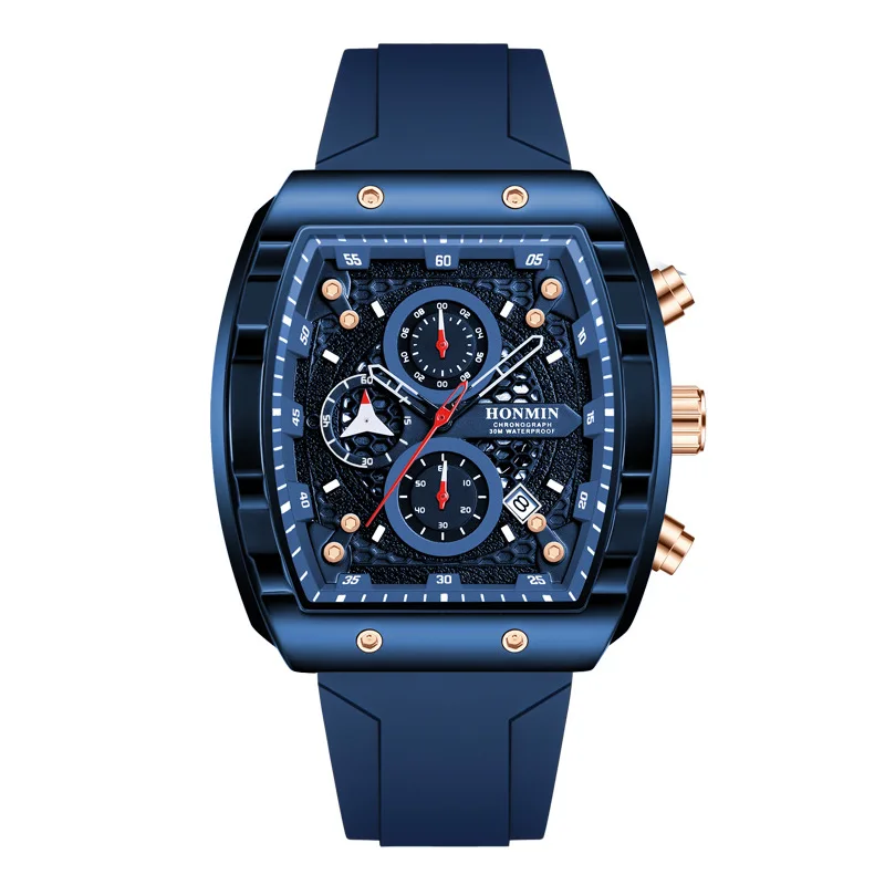 cross-border foreign trade men's watch fashion sports wine barrel-shaped men's watch multi-functional waterproof quartz watch**