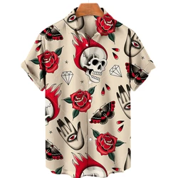 Men's Summer Hawaiian Oversized Y2k Skull Shirt for Men Pattern Graffiti Fashion Cute Floral Casual Vintage Custom Harajuku Hot