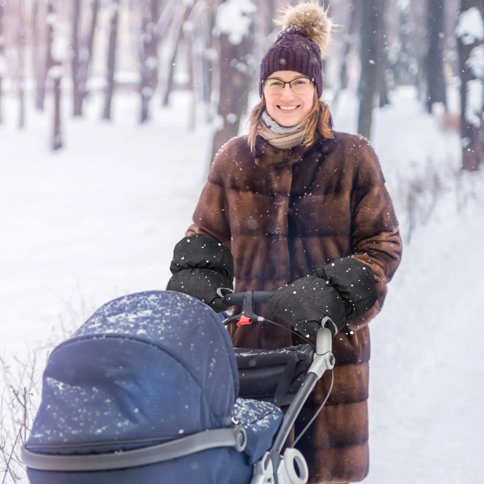1Pair Stroller Gloves Winter Warm Coral Fleece Lined Anti-Freeze Hand Muffs for Pram Bike Trailer Universal Fit Stroller