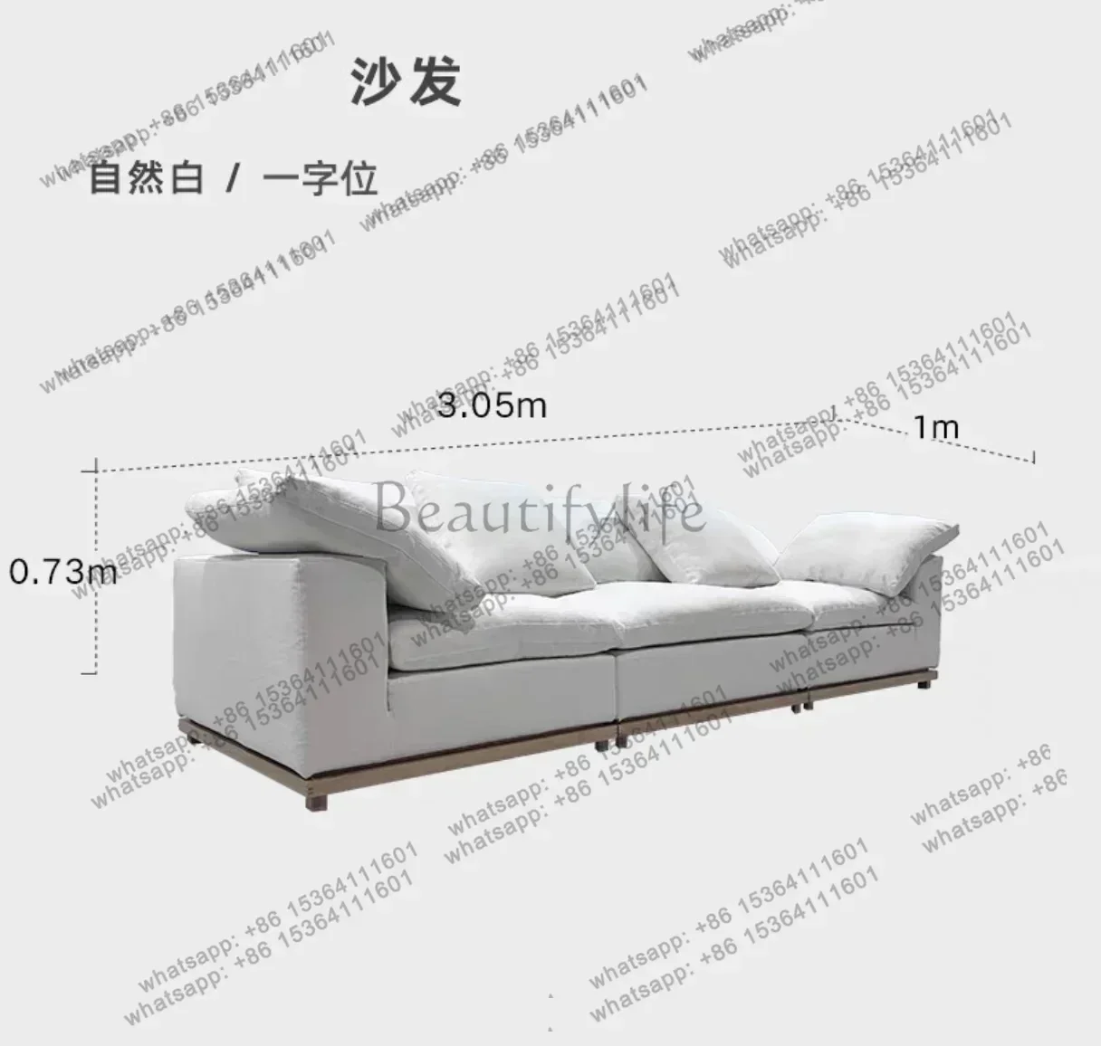 LJYLinen fabric sofa corner large flat layer down size apartment solid wood, cloud sofa